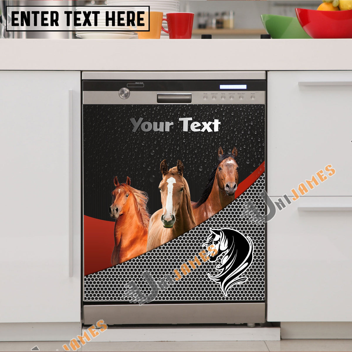 Horse Cattle Metal Pattern Custom Name Dishwasher Door Cover