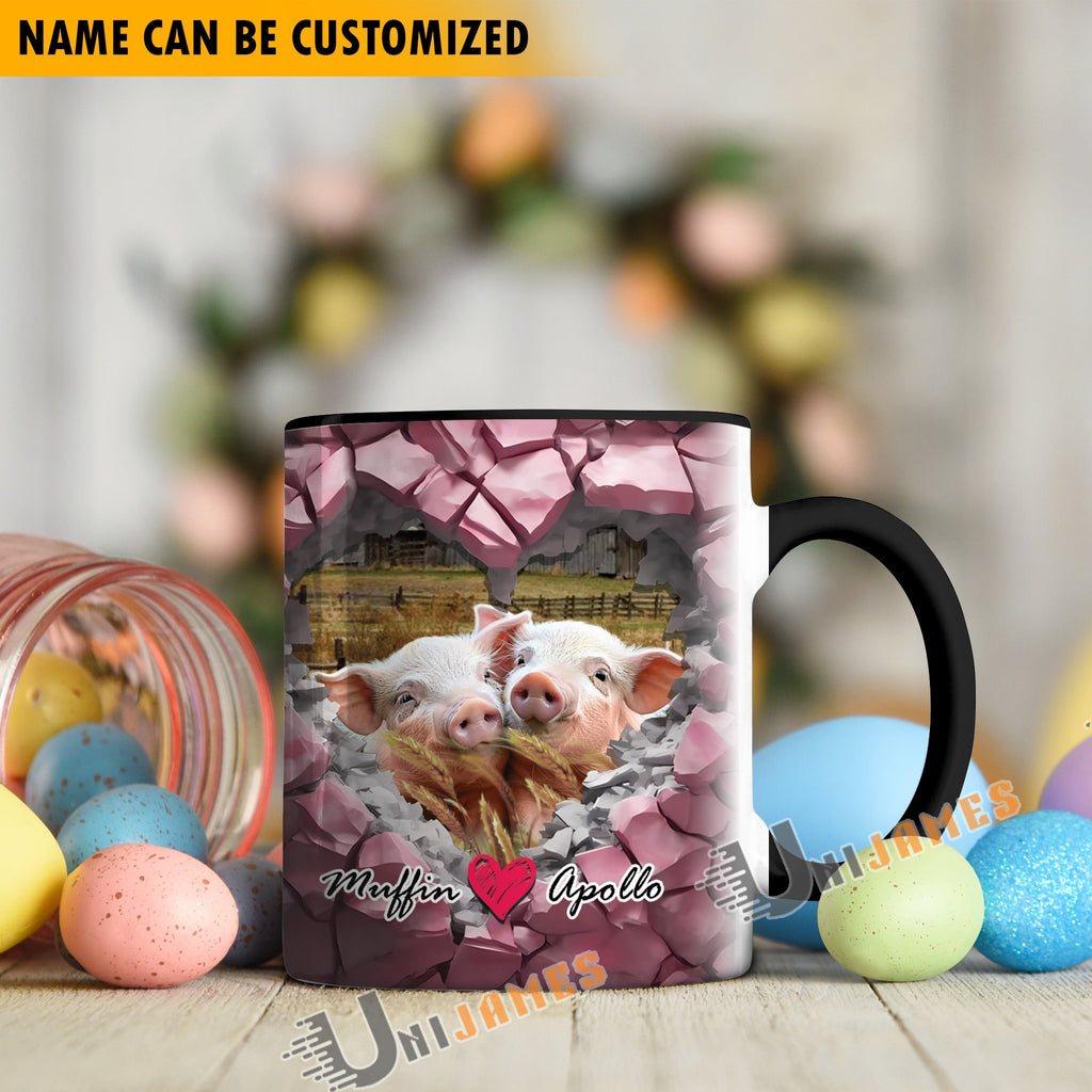 Pig Couple Personalized Name Two Tone Mug