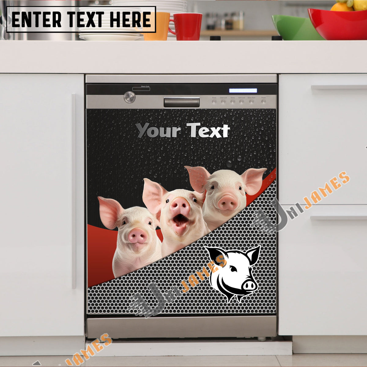 Pig Cattle Metal Pattern Custom Name Dishwasher Door Cover