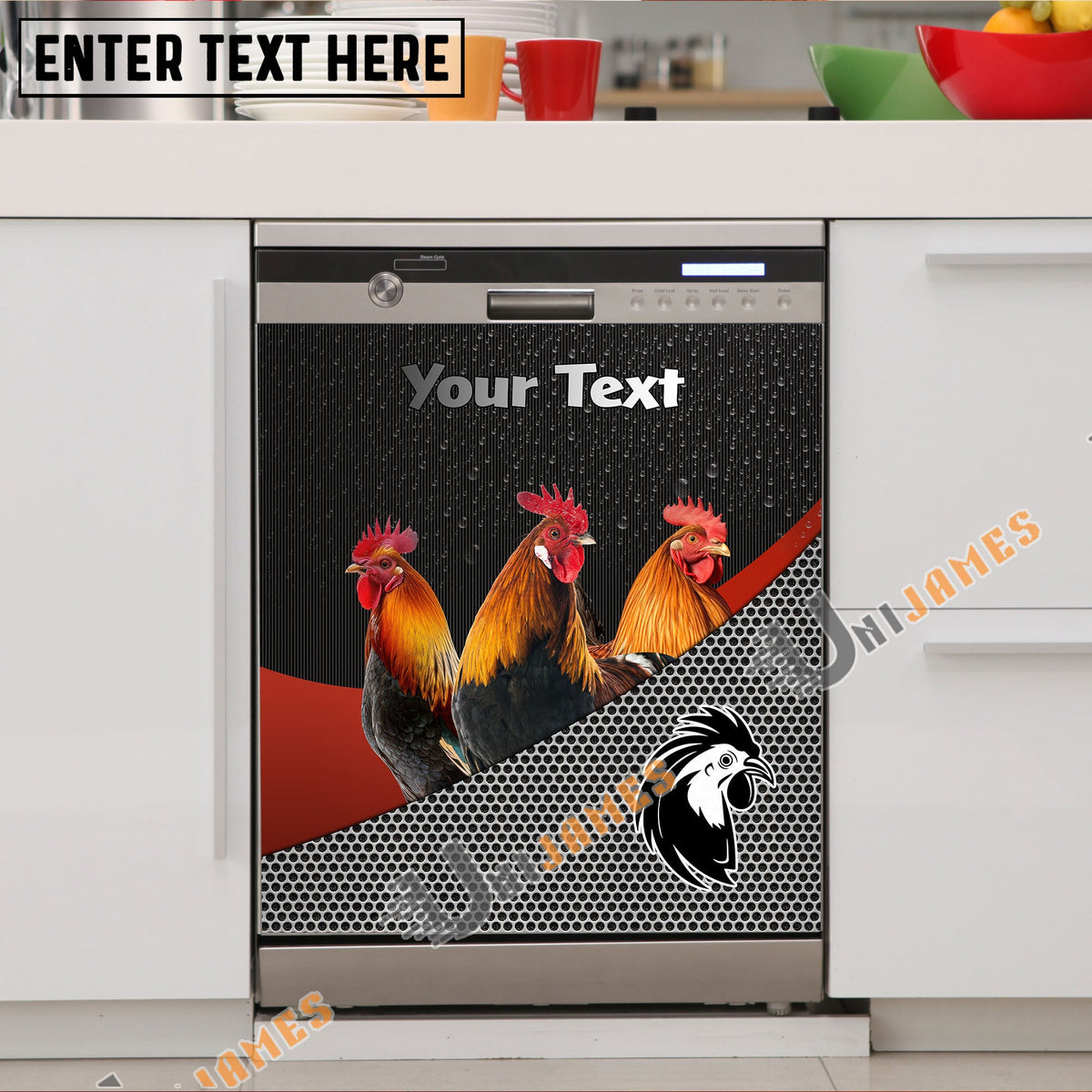 Chicken Cattle Metal Pattern Custom Name Dishwasher Door Cover