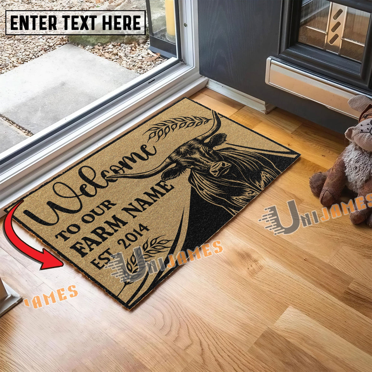 TX Longhorn Peekaboo Custom Farm Name Custom Year Coir Doormat