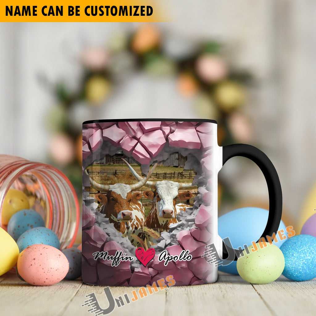 Texas Longhorn Couple Personalized Name Two Tone Mug