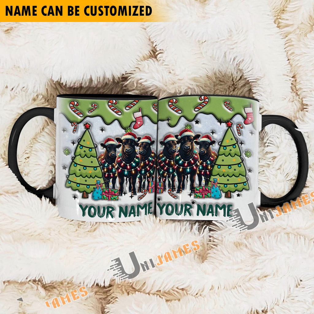 Black Angus Christmas Personalized Name Two Tone Mug