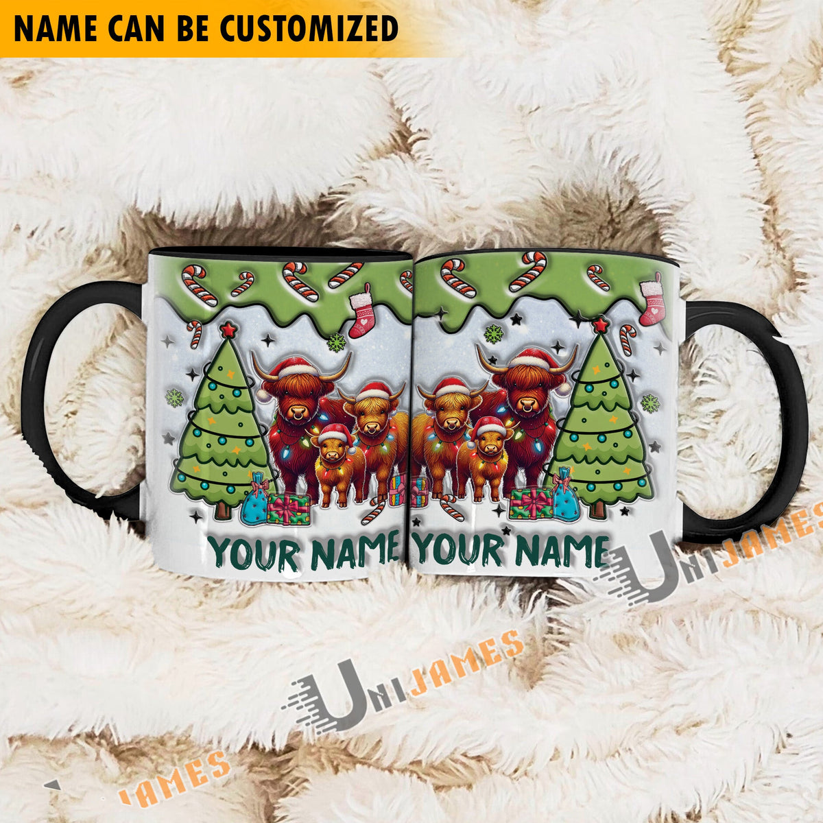 Highland Cattle Christmas Personalized Name Two Tone Mug