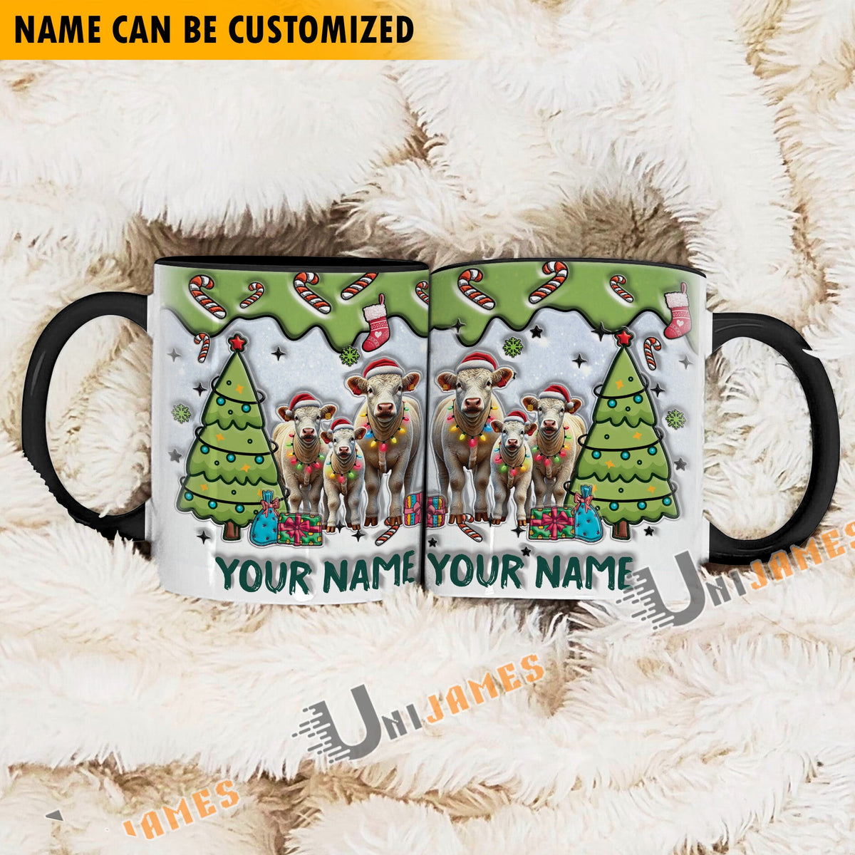 Charolais Christmas Personalized Name Two Tone Mug