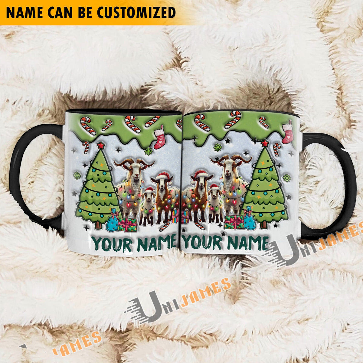 Goat Christmas Personalized Name Two Tone Mug