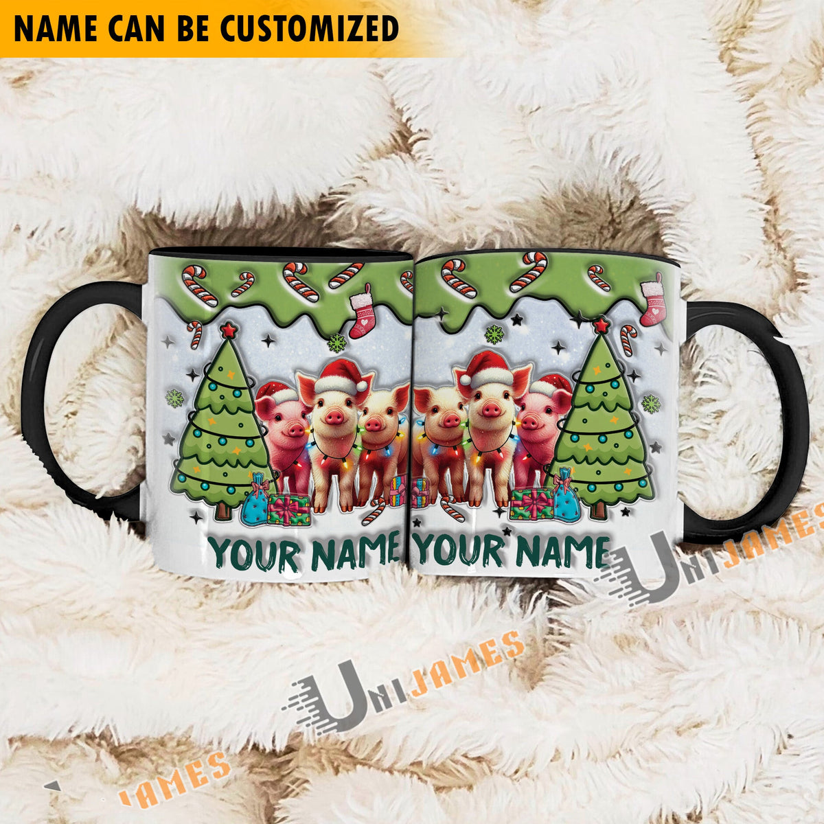 Pig Christmas Personalized Name Two Tone Mug