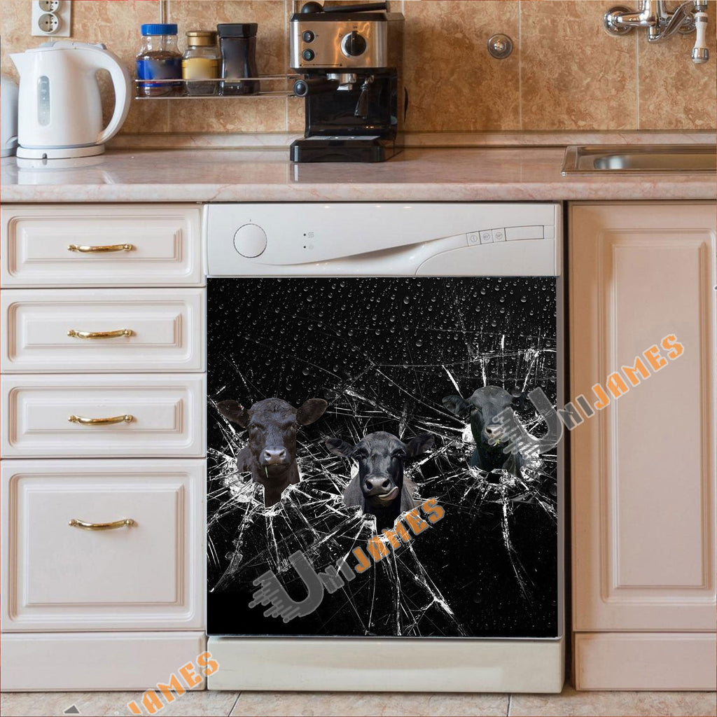 Black Angus Broken Glasses Dishwasher Door Cover