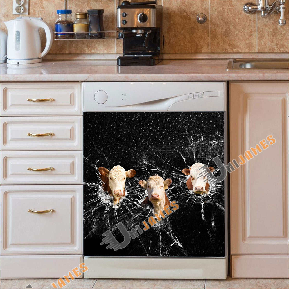 Hereford Broken Glasses Dishwasher Door Cover