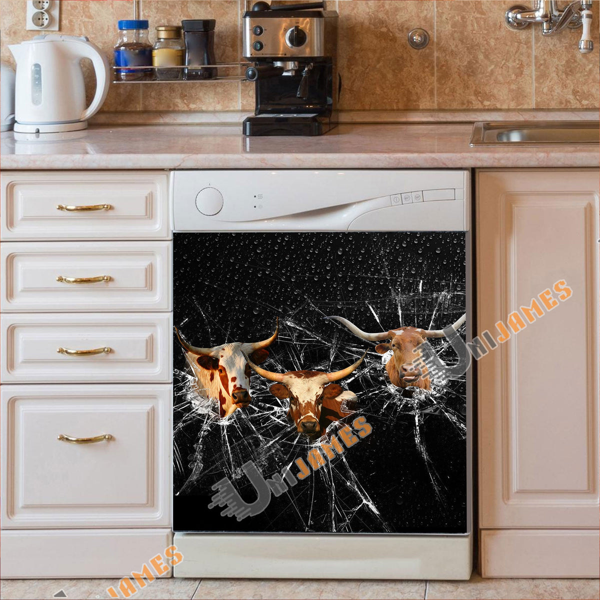 Texas Longhorn Broken Glasses Dishwasher Door Cover