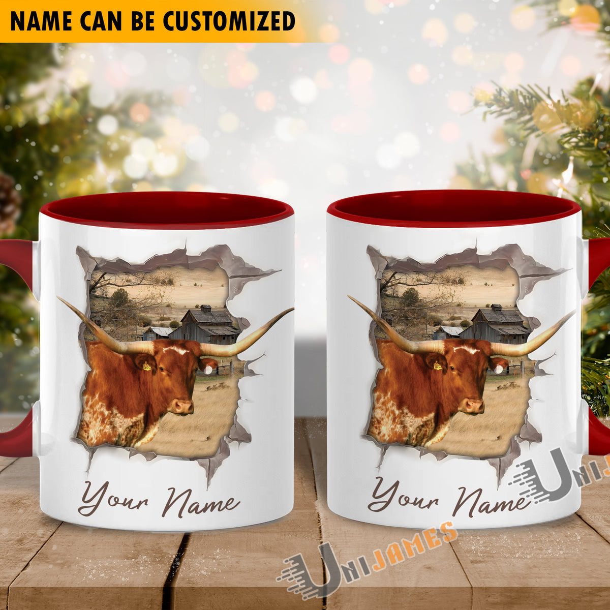 TX Longhorn Funny Personalized Name Two Tone Mug