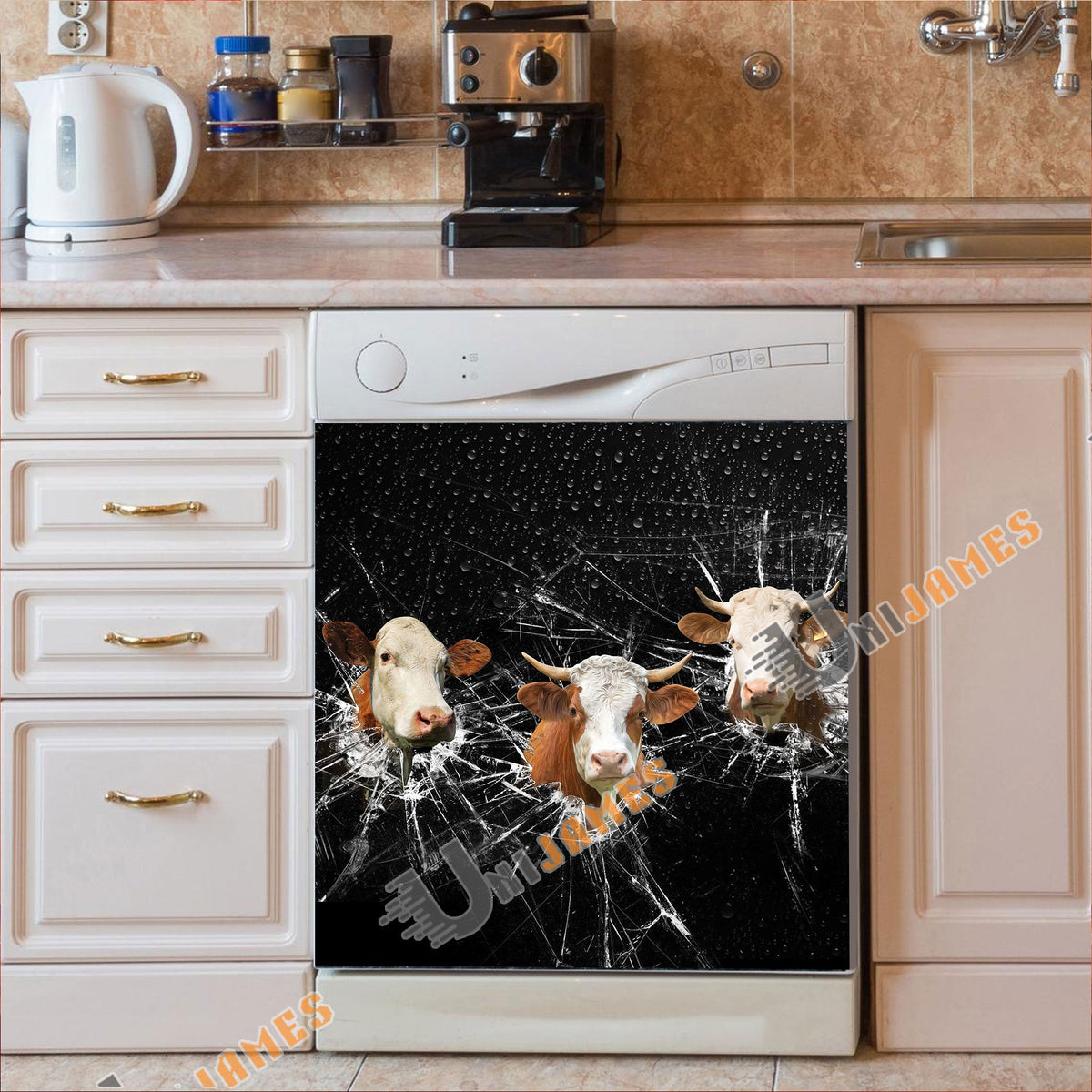 Simmental Broken Glasses Dishwasher Door Cover