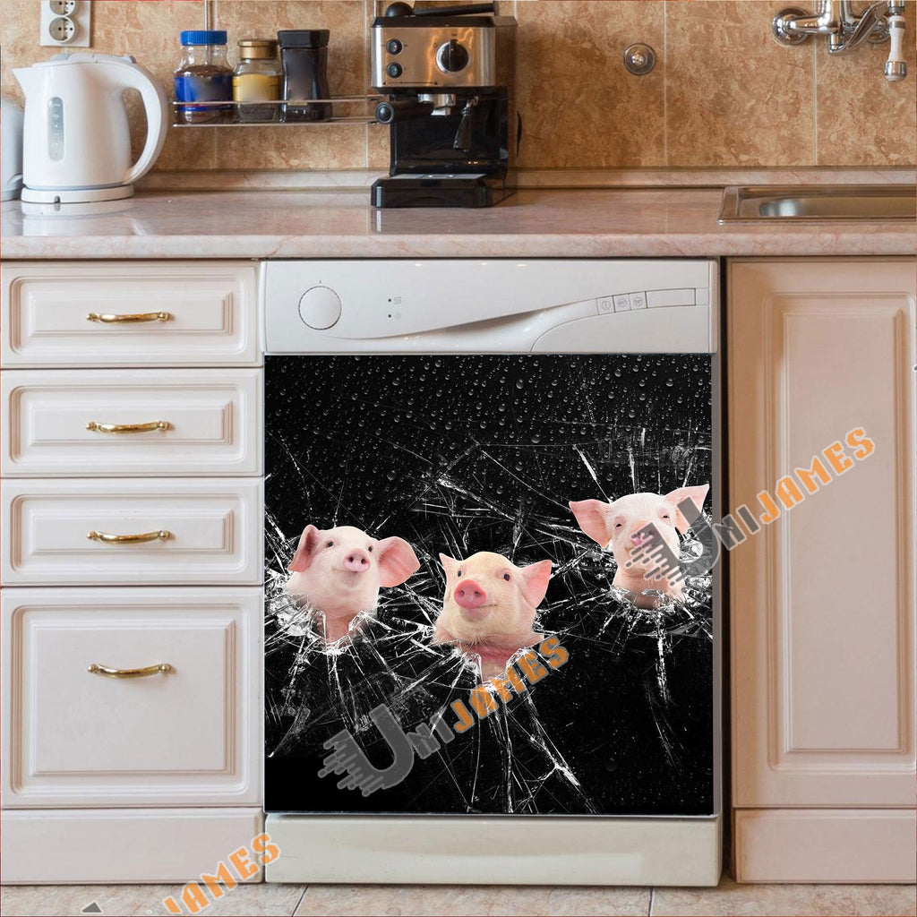 Pig Broken Glasses Dishwasher Door Cover