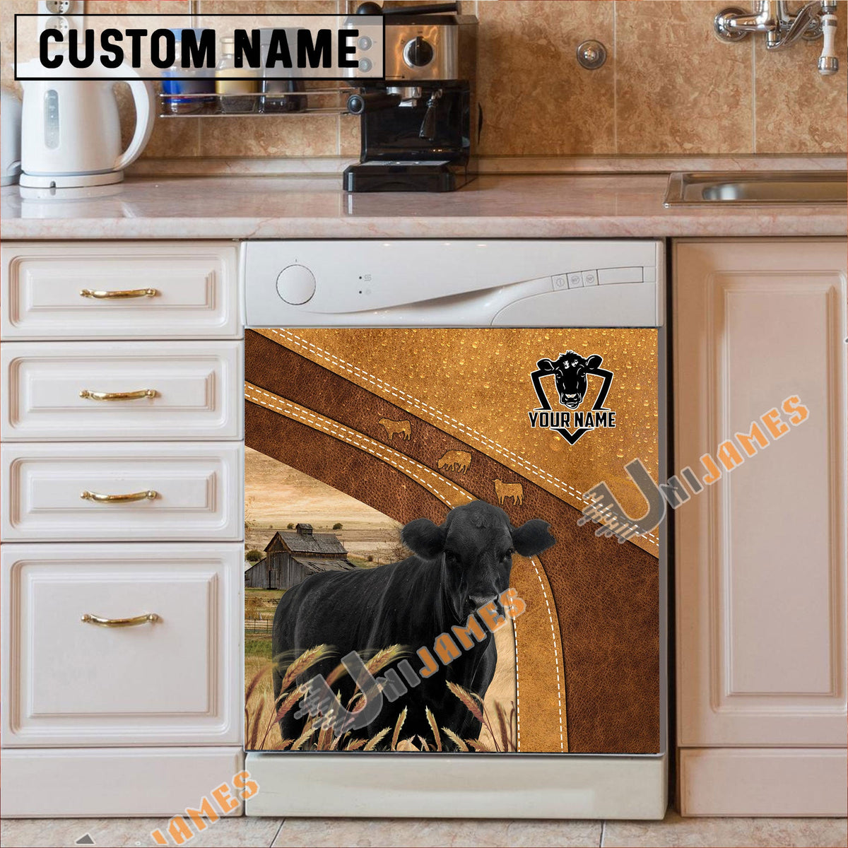 Black Angus Brown Custom Name Dishwasher Door Cover