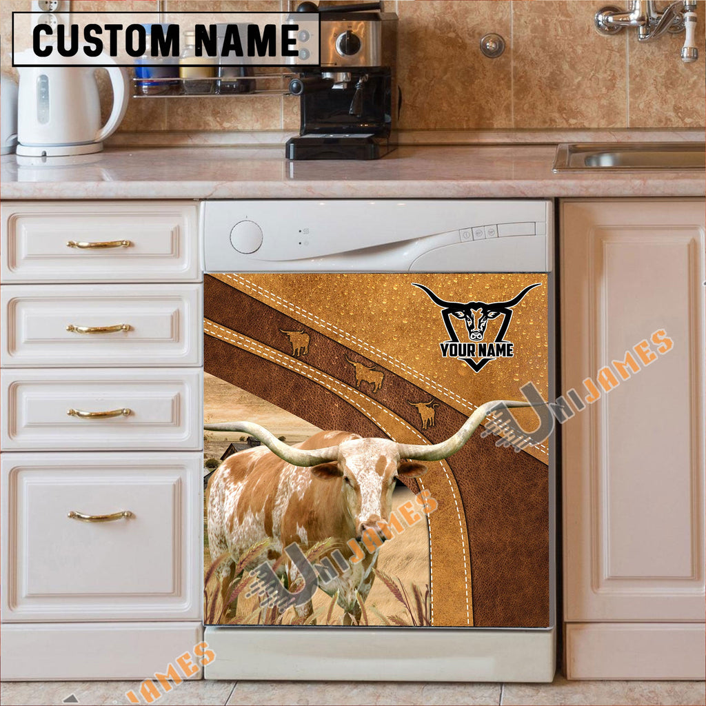 Texas Longhorn Brown Custom Name Dishwasher Door Cover