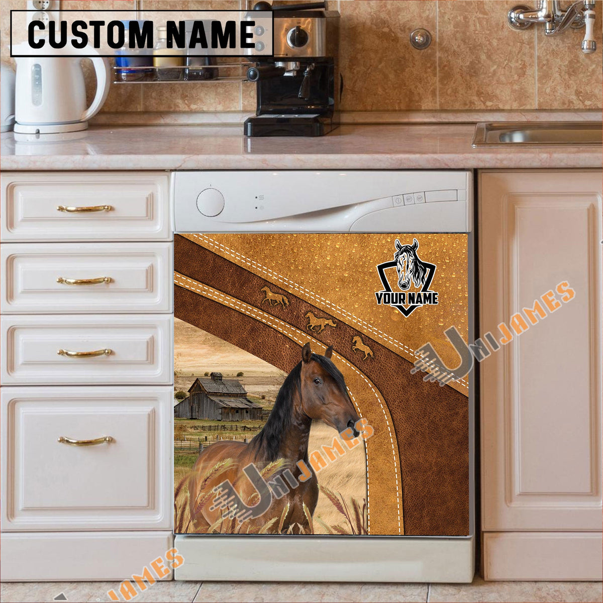 Horse Brown Custom Name Dishwasher Door Cover