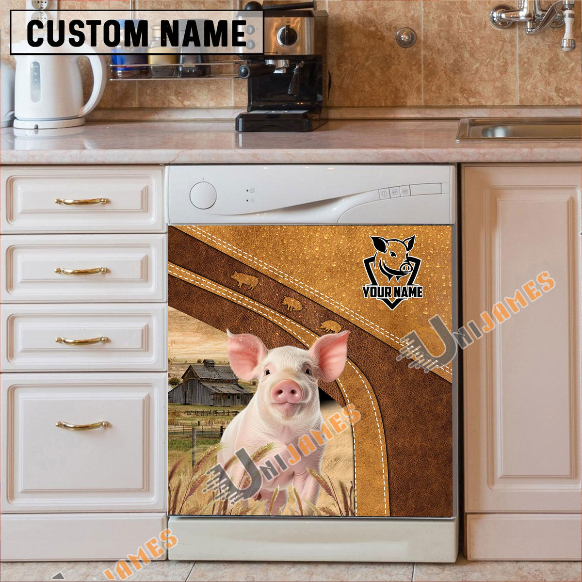 Pig Brown Custom Name Dishwasher Door Cover
