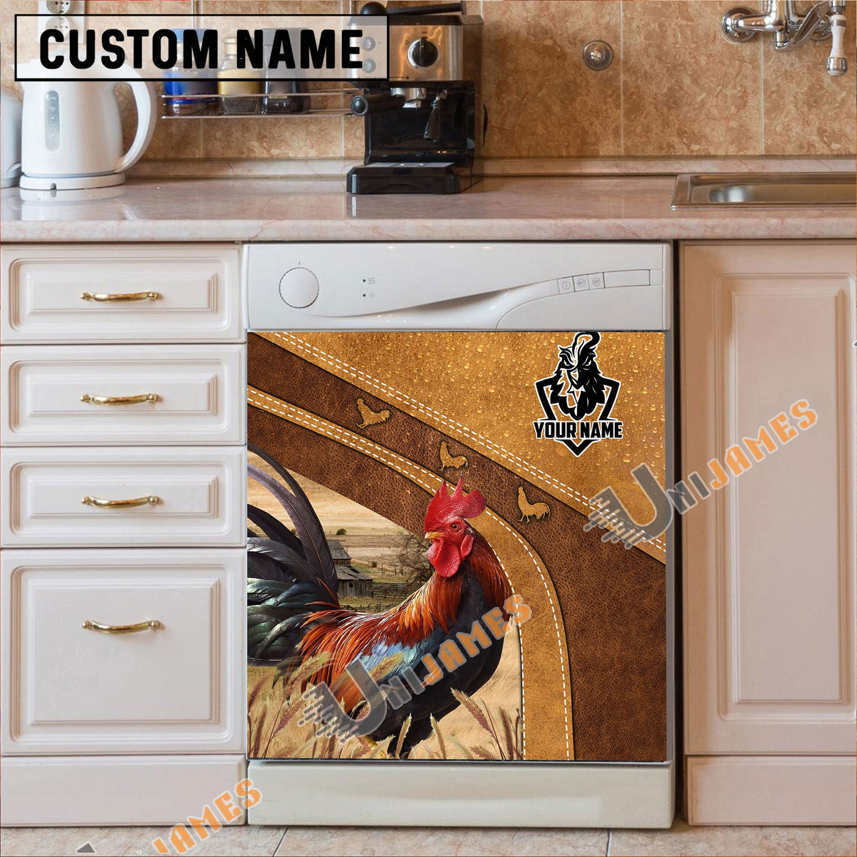 Chicken Brown Custom Name Dishwasher Door Cover