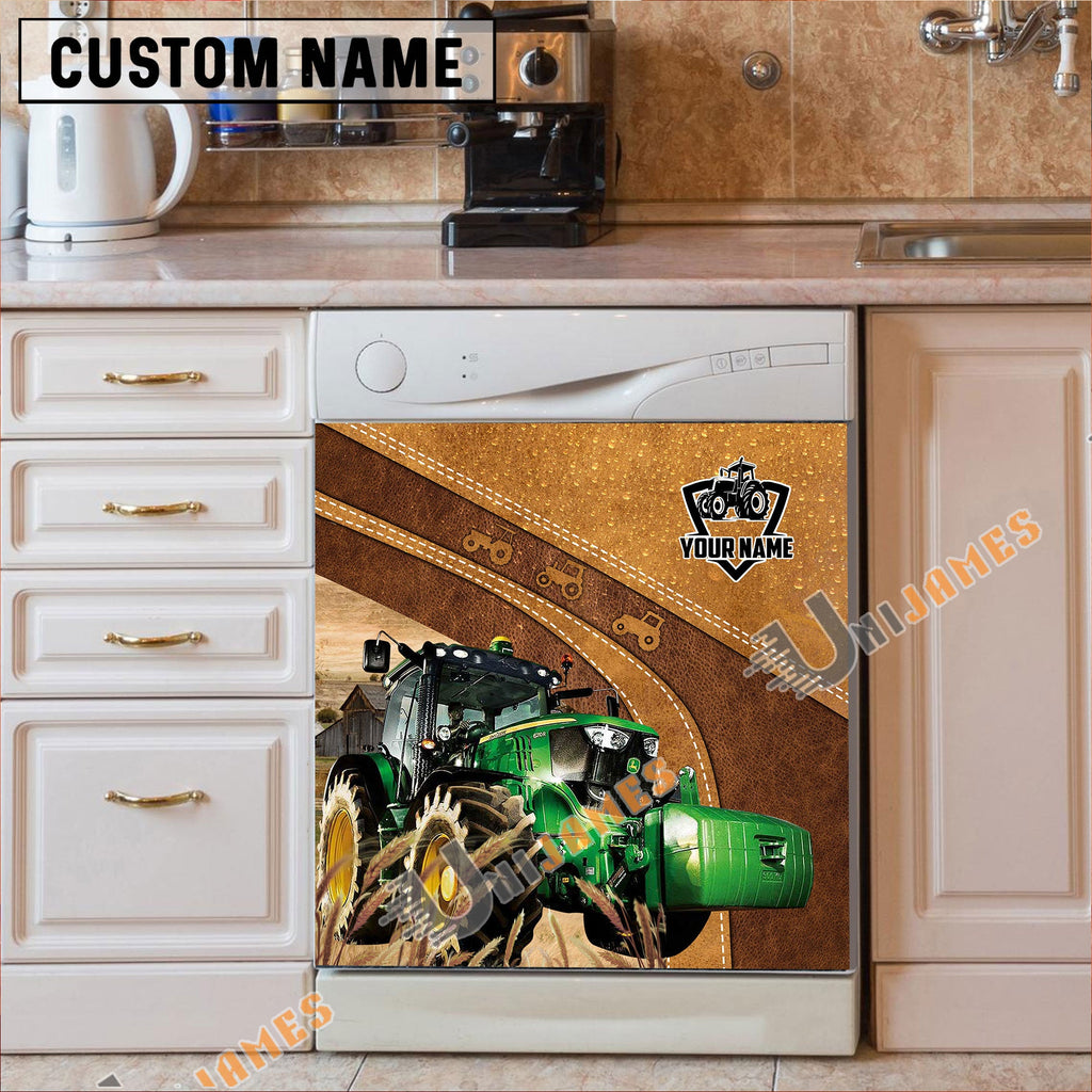 Red Tractor Brown Custom Name Dishwasher Door Cover