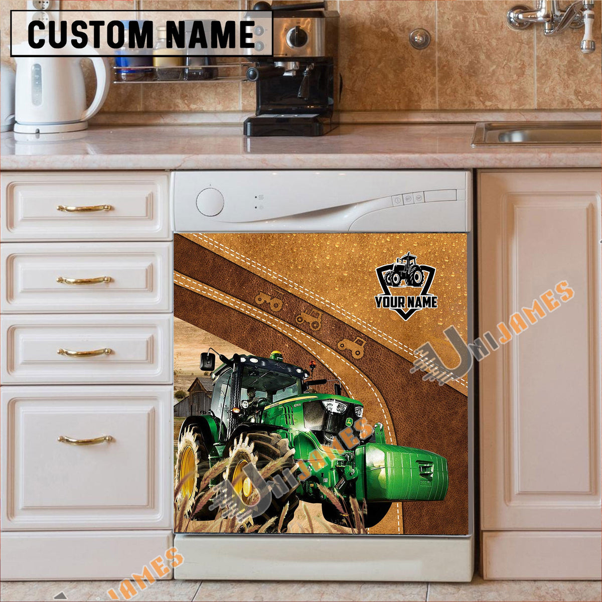 Red Tractor Brown Custom Name Dishwasher Door Cover