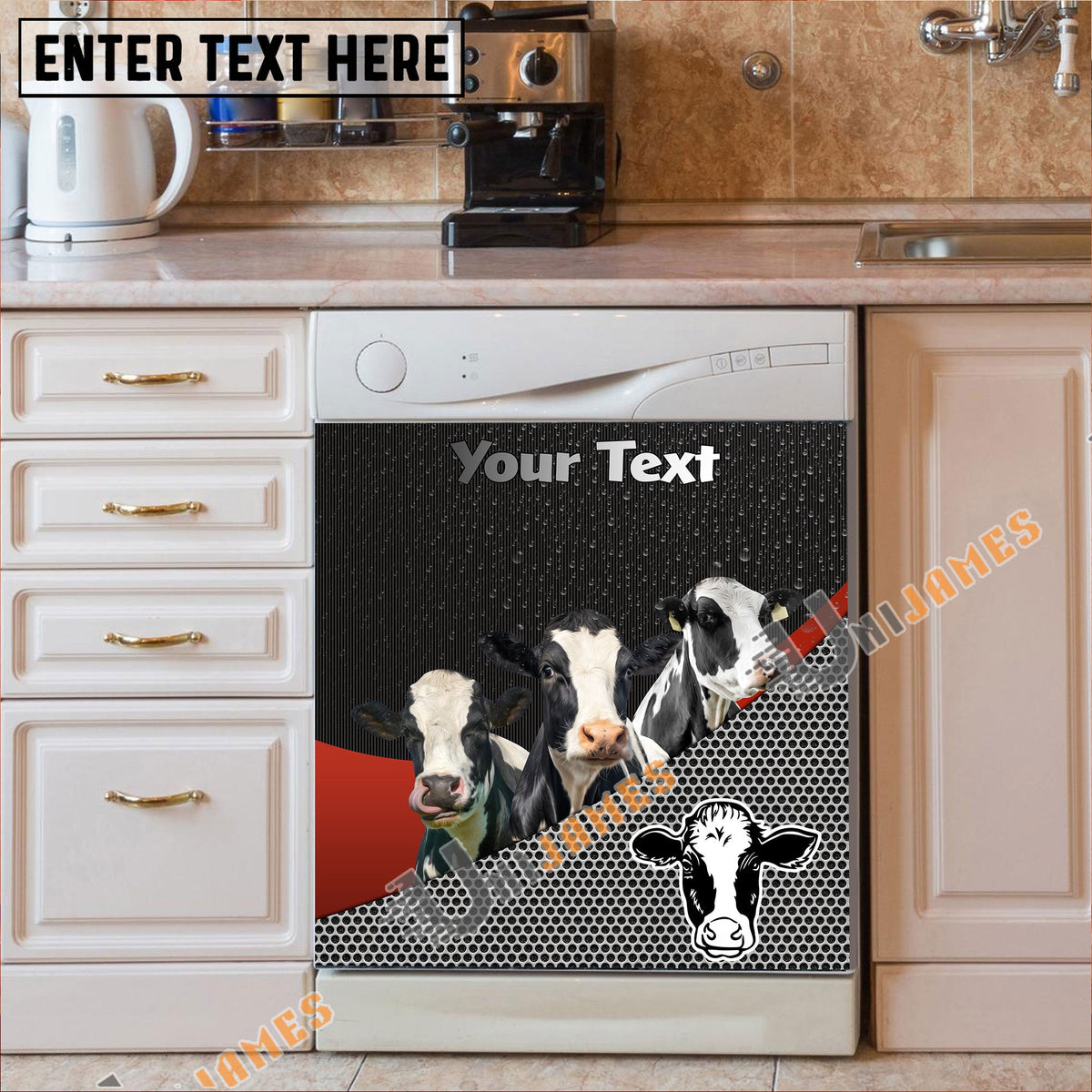 Holstein Cattle Metal Pattern Custom Name Dishwasher Door Cover