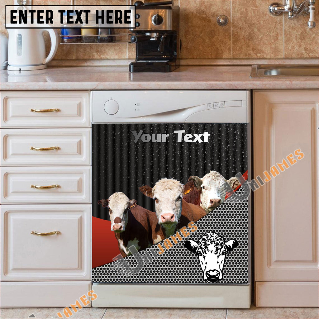 Hereford Cattle Metal Pattern Custom Name Dishwasher Door Cover
