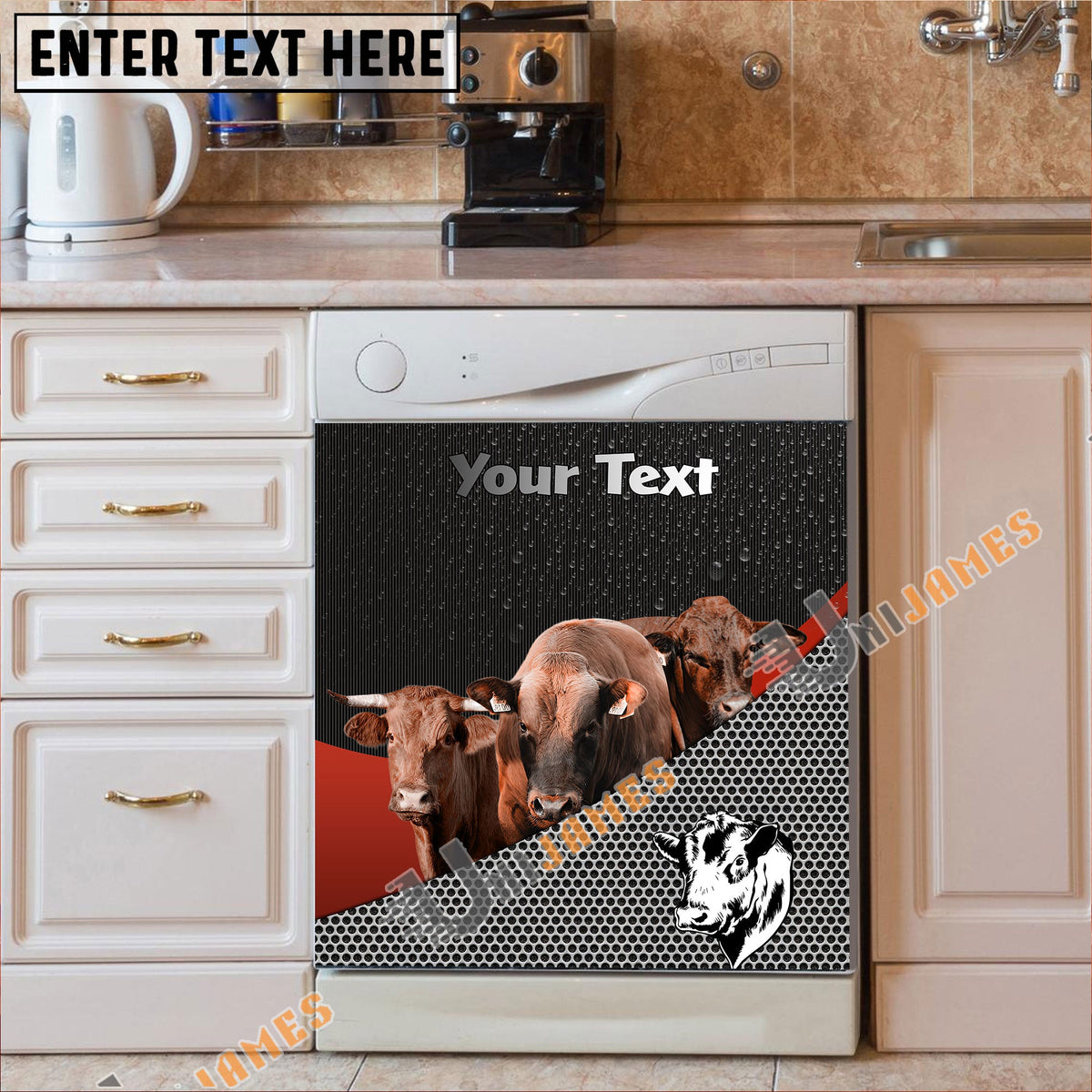 Beefmaster Cattle Metal Pattern Custom Name Dishwasher Door Cover