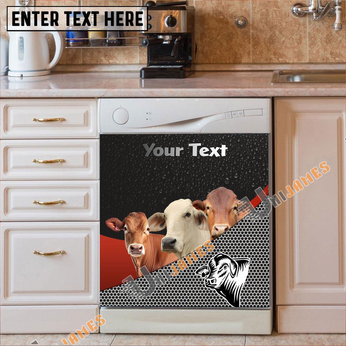 Brahman Cattle Metal Pattern Custom Name Dishwasher Door Cover