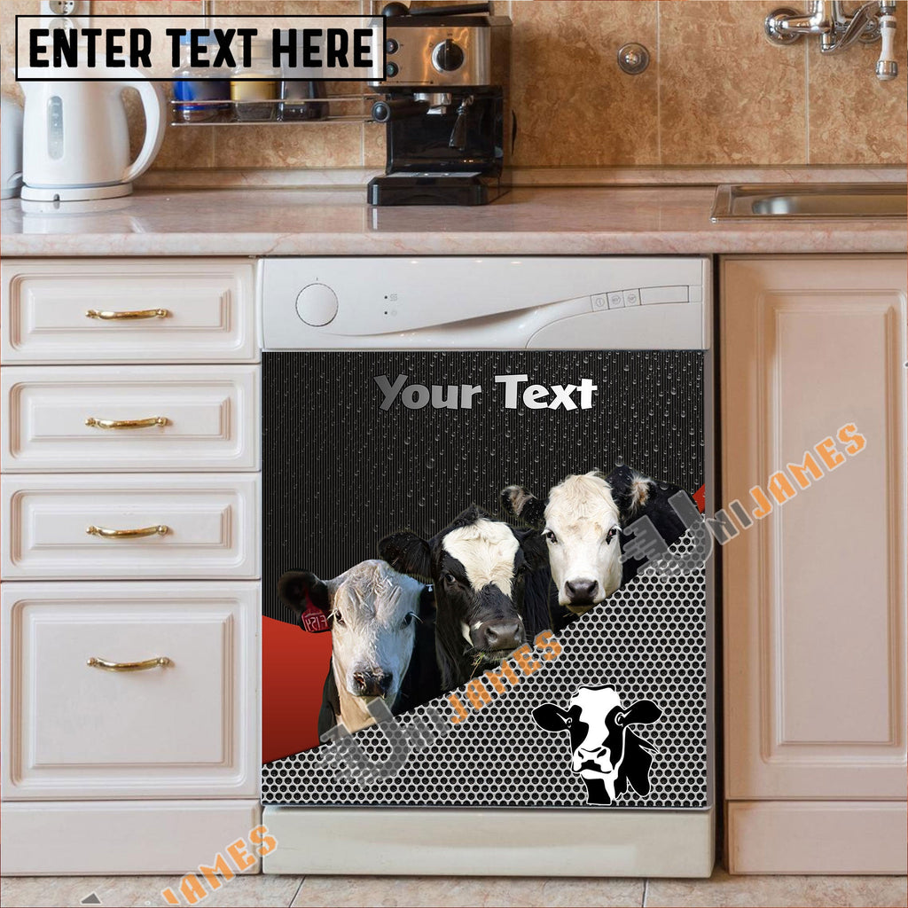 Black Baldy Cattle Metal Pattern Custom Name Dishwasher Door Cover