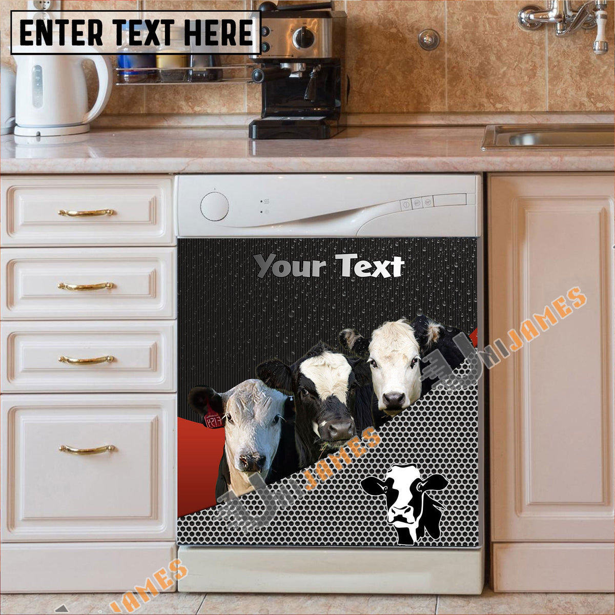 Black Baldy Cattle Metal Pattern Custom Name Dishwasher Door Cover