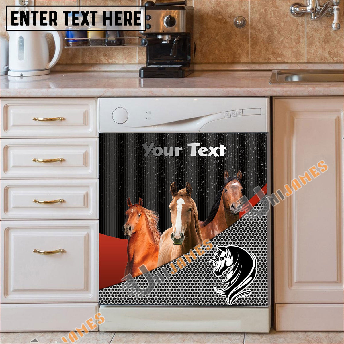 Horse Cattle Metal Pattern Custom Name Dishwasher Door Cover