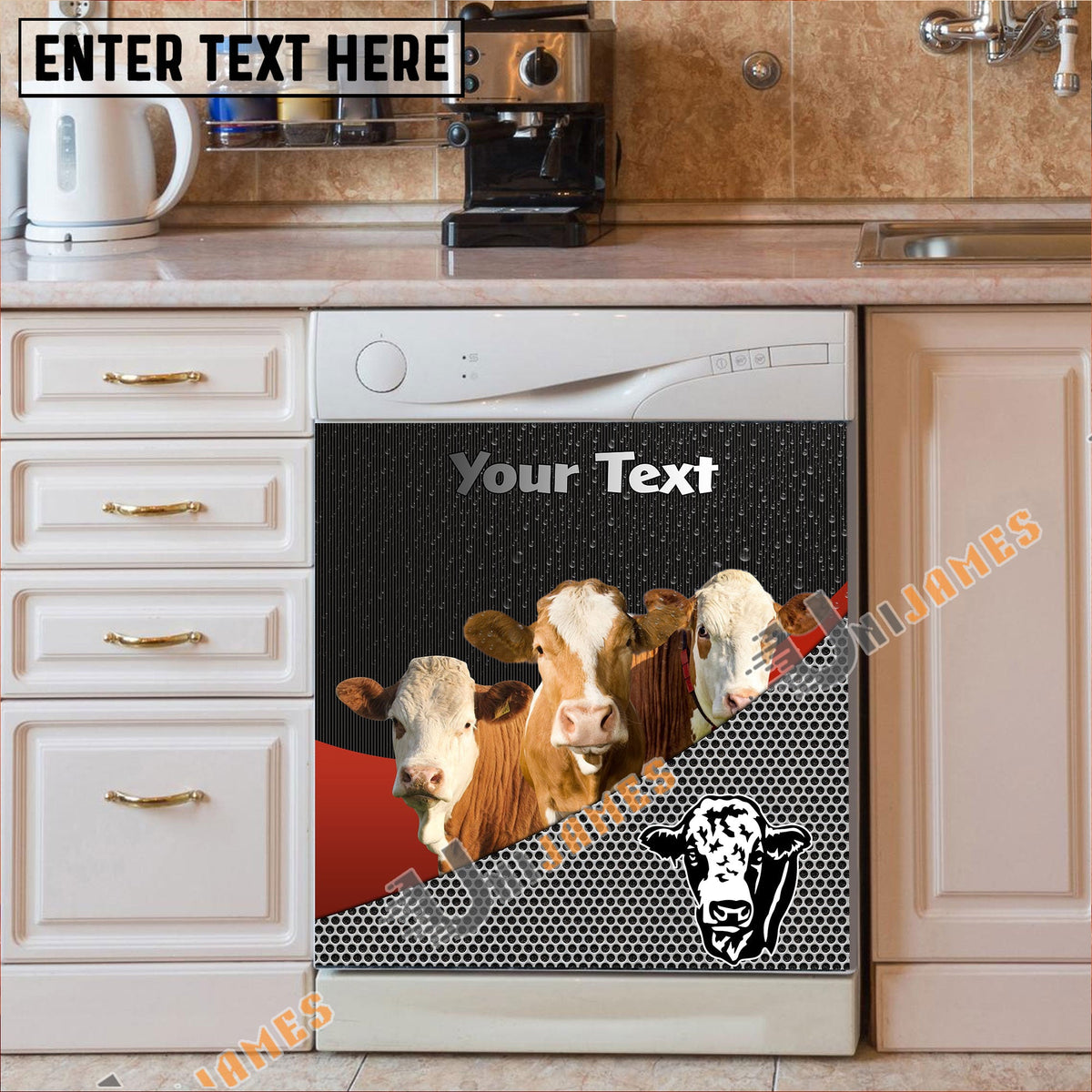 Simmental Cattle Metal Pattern Custom Name Dishwasher Door Cover