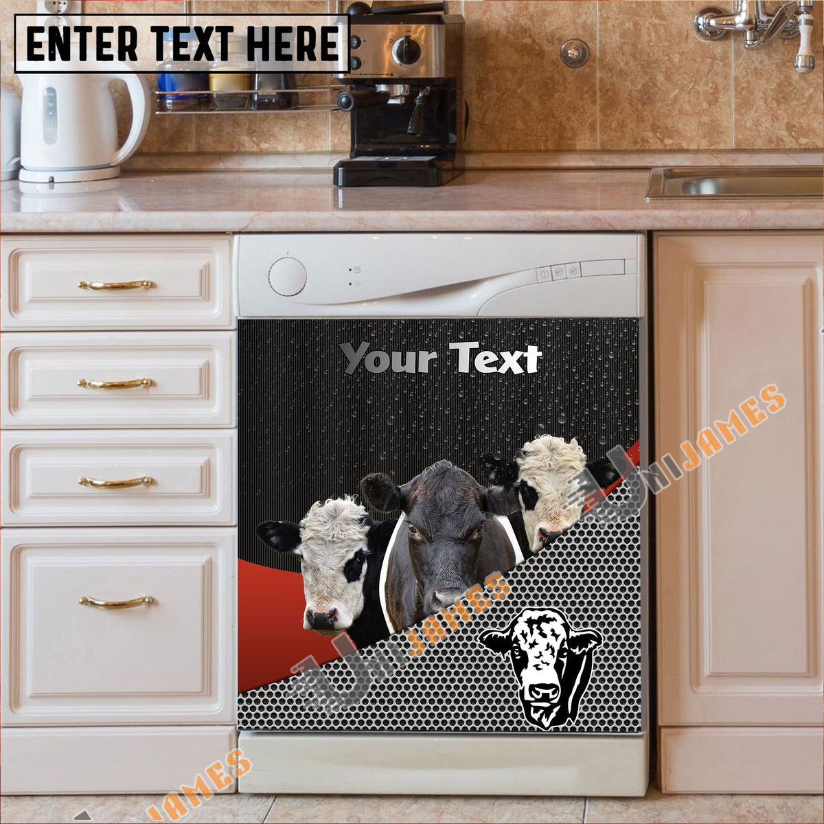 Belted Galloway Cattle Metal Pattern Custom Name Dishwasher Door Cover