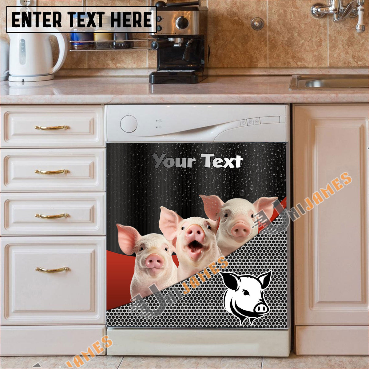Pig Cattle Metal Pattern Custom Name Dishwasher Door Cover