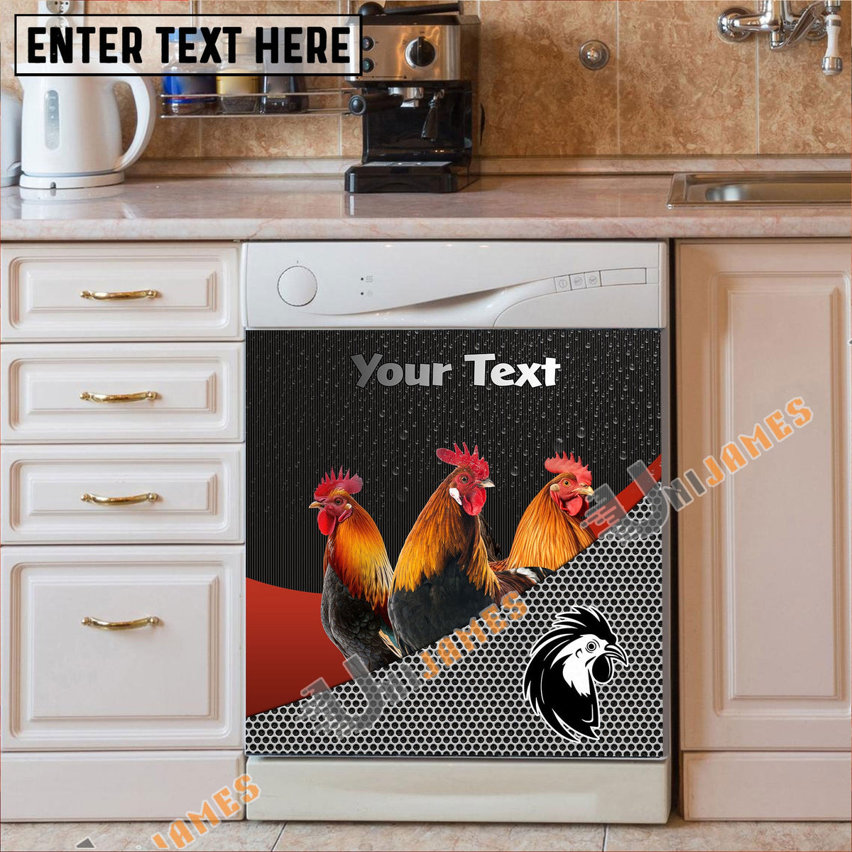 Chicken Cattle Metal Pattern Custom Name Dishwasher Door Cover