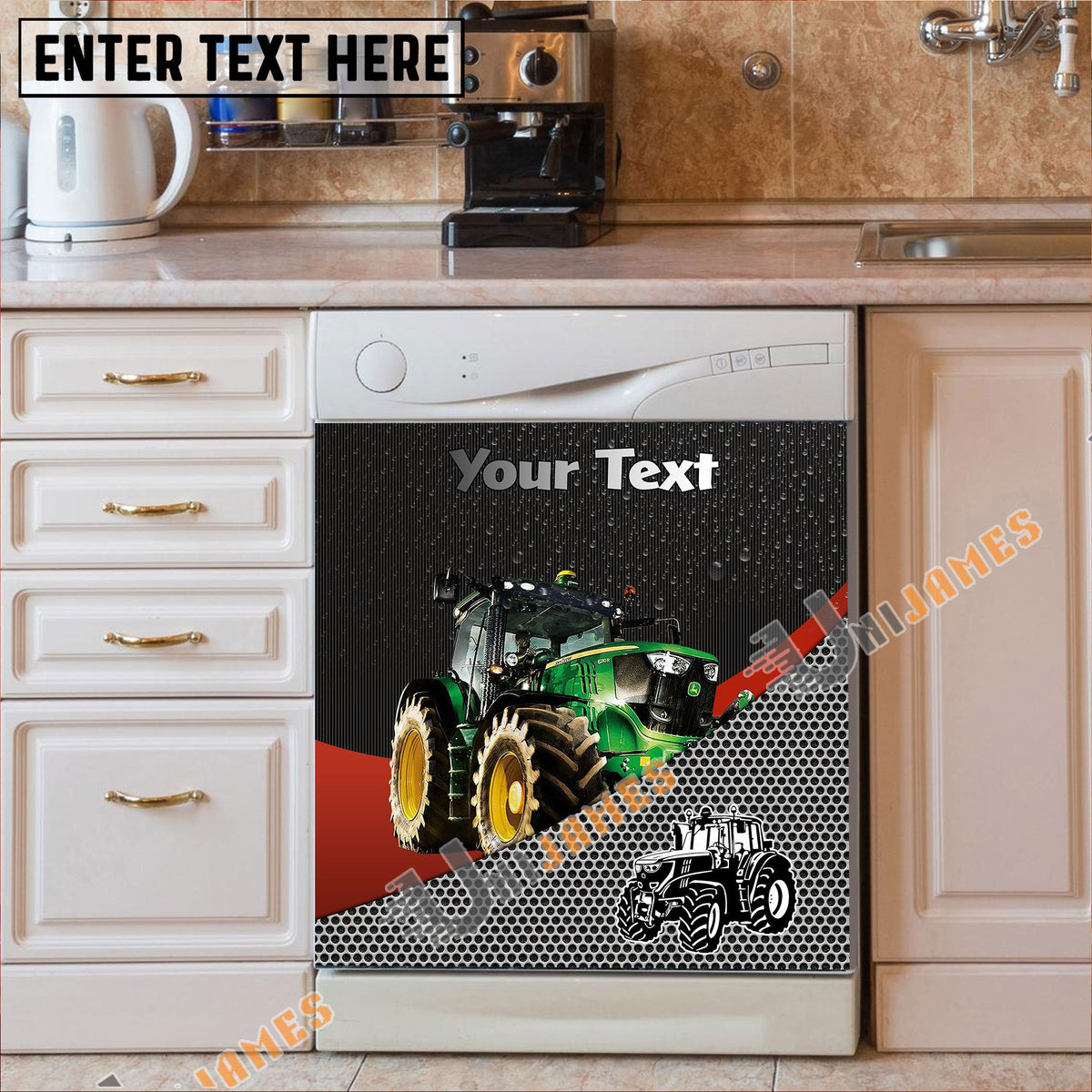 Tractor Cattle Metal Pattern Custom Name Dishwasher Door Cover