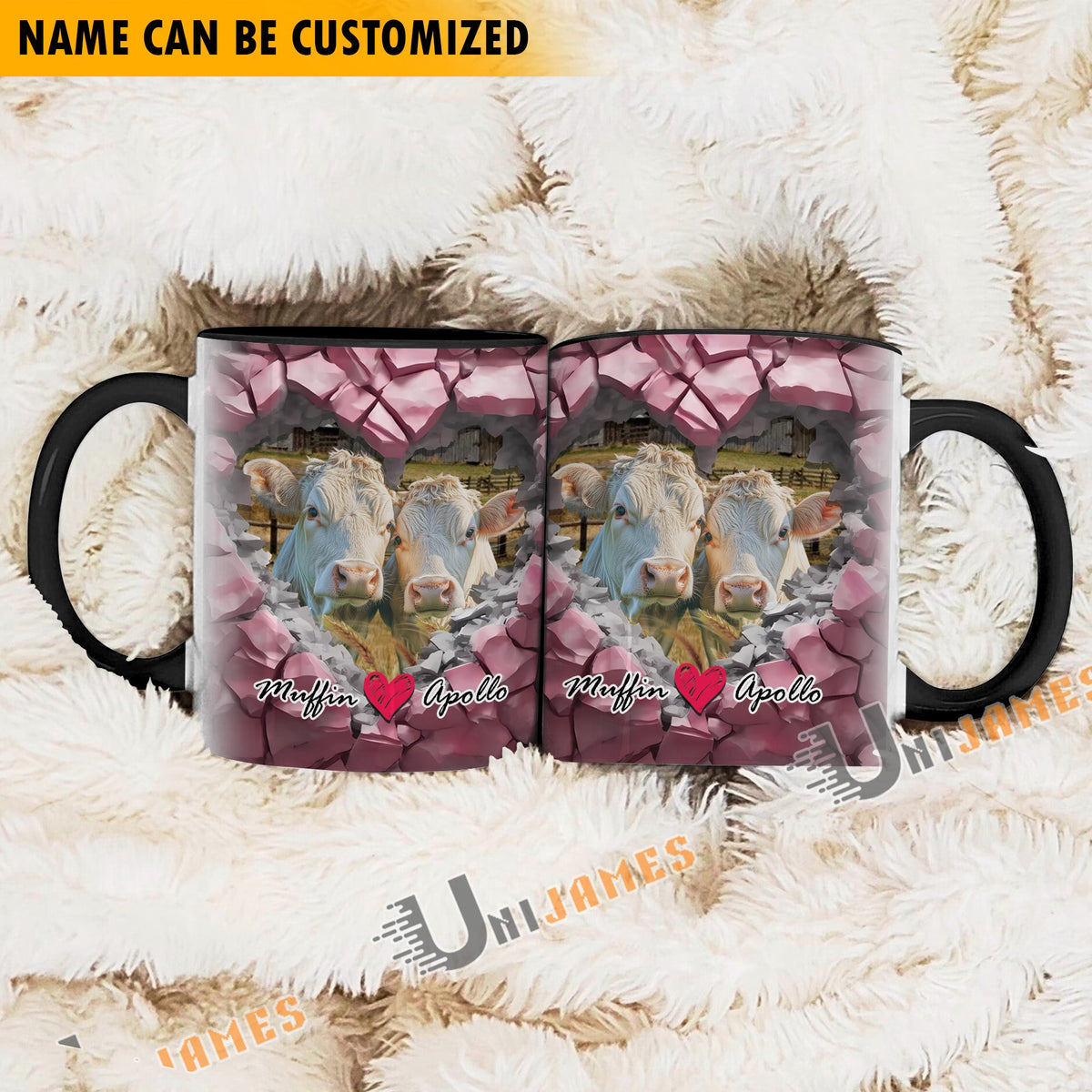Charolais Couple Personalized Name Two Tone Mug
