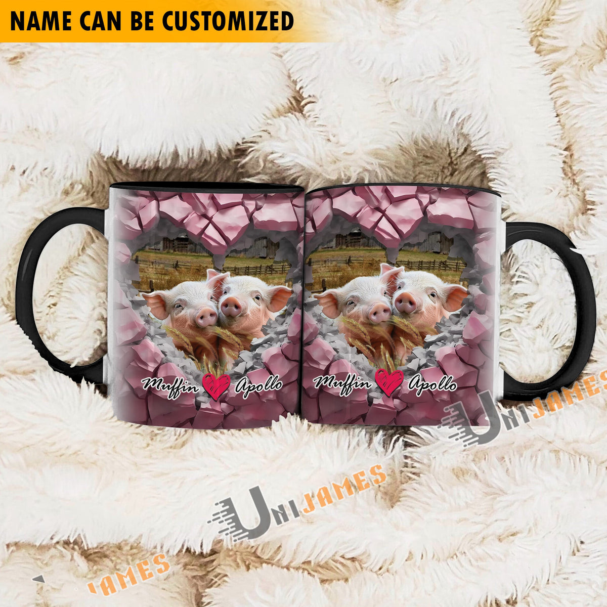 Pig Couple Personalized Name Two Tone Mug