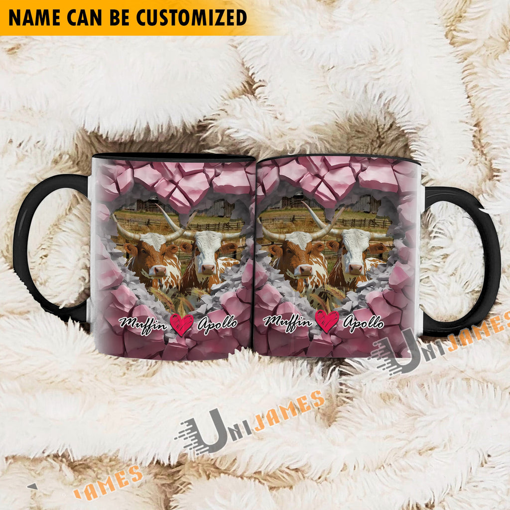 Texas Longhorn Couple Personalized Name Two Tone Mug