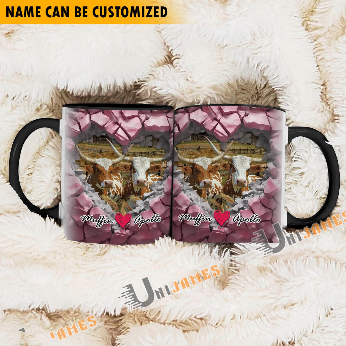 Texas Longhorn Couple Personalized Name Two Tone Mug