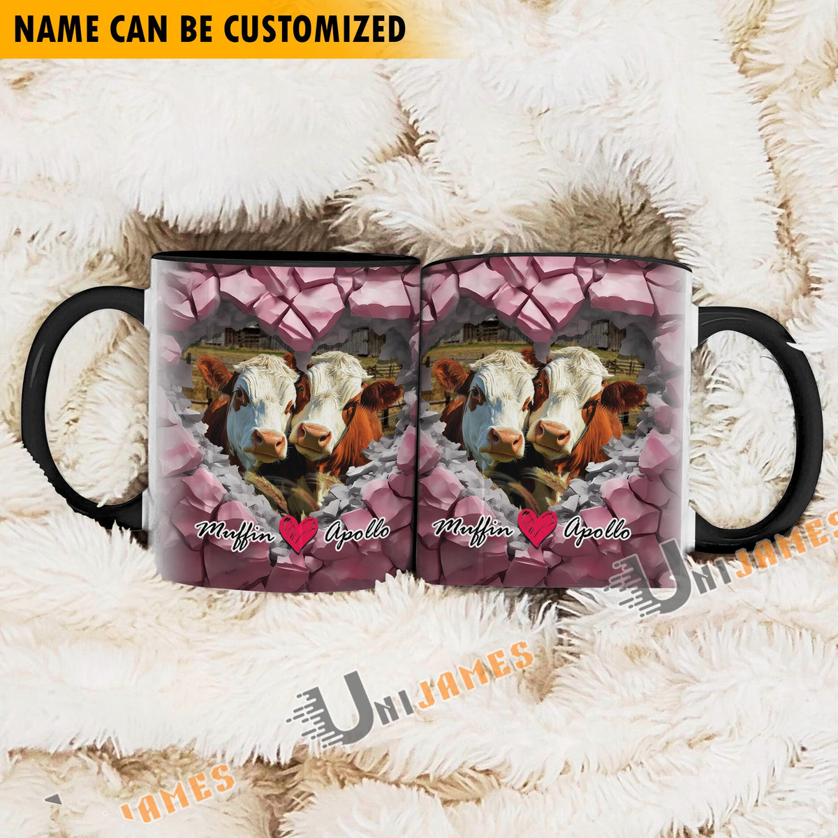 Hereford Couple Personalized Name Two Tone Mug