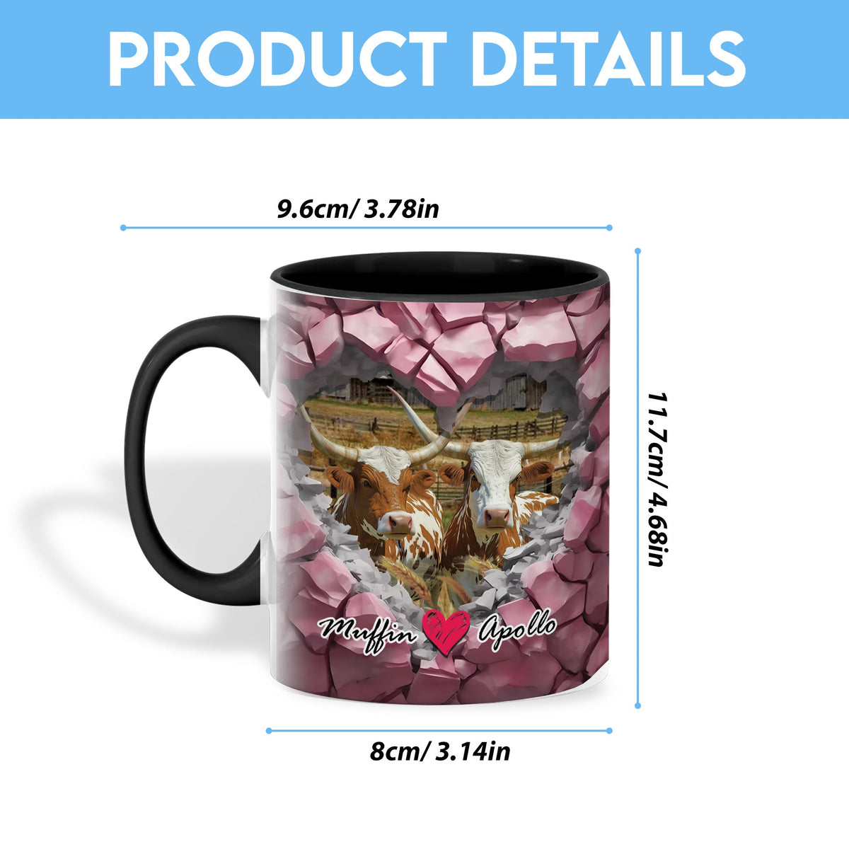 Texas Longhorn Couple Personalized Name Two Tone Mug