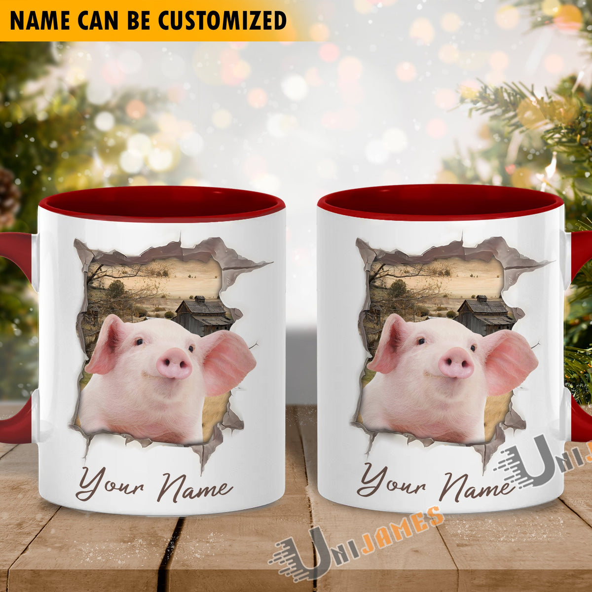 Pig Funny Personalized Name Two Tone Mug