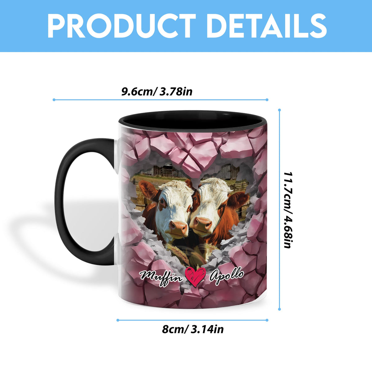 Hereford Couple Personalized Name Two Tone Mug