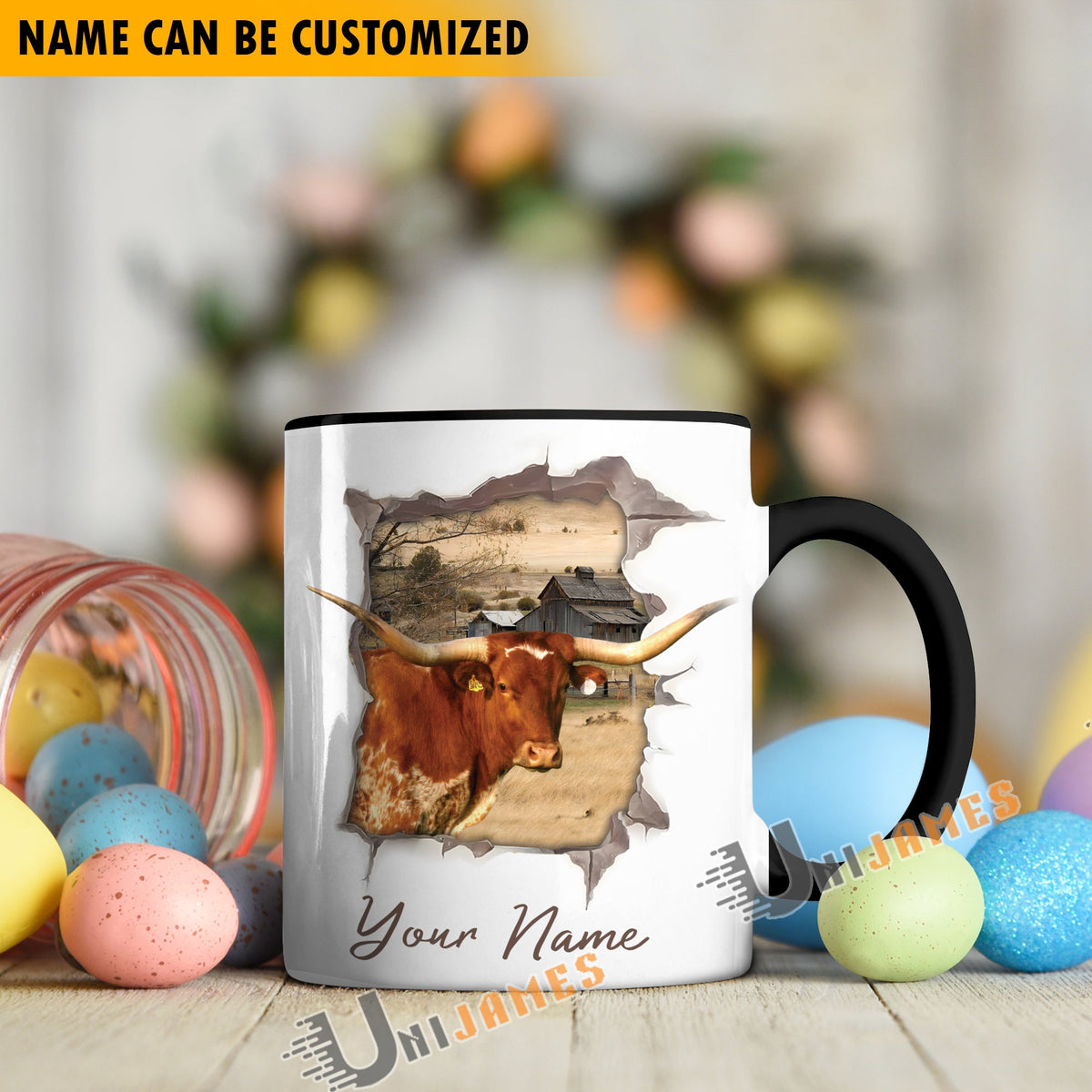 TX Longhorn Funny Personalized Name Two Tone Mug