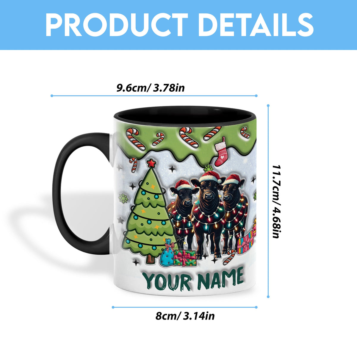 Black Angus Christmas Personalized Name Two Tone Mug