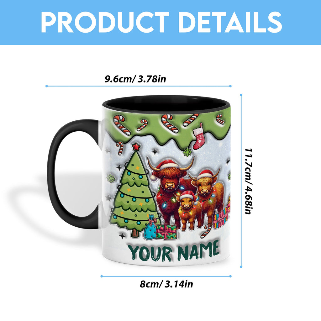 Highland Cattle Christmas Personalized Name Two Tone Mug