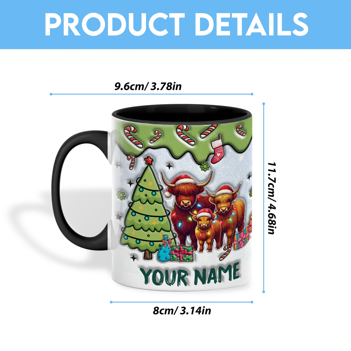 Highland Cattle Christmas Personalized Name Two Tone Mug
