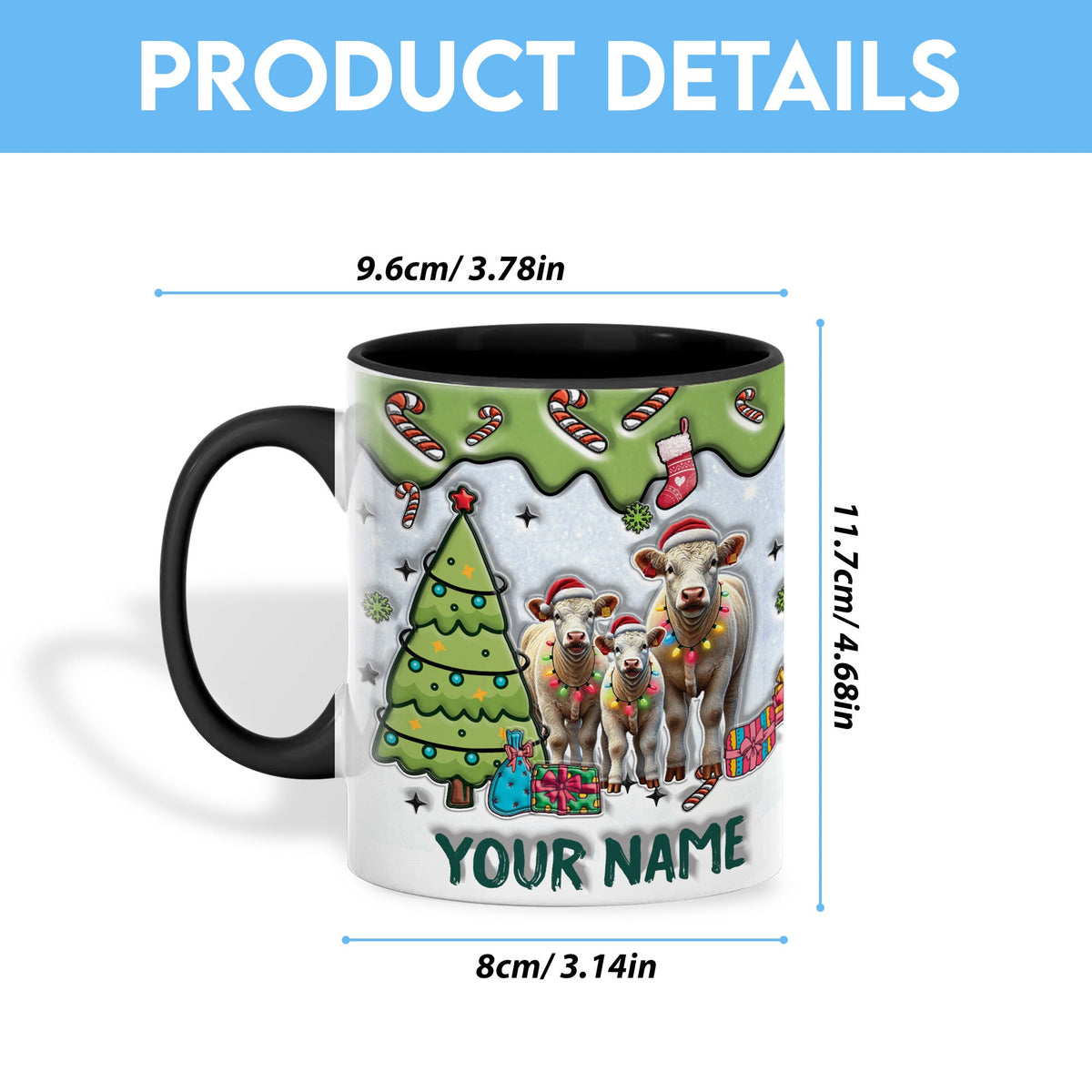 Charolais Christmas Personalized Name Two Tone Mug