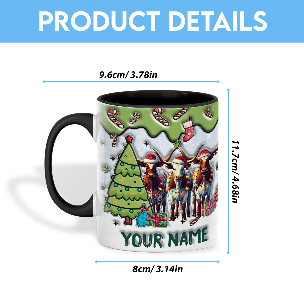 Texas Longhorn Christmas Personalized Name Two Tone Mug